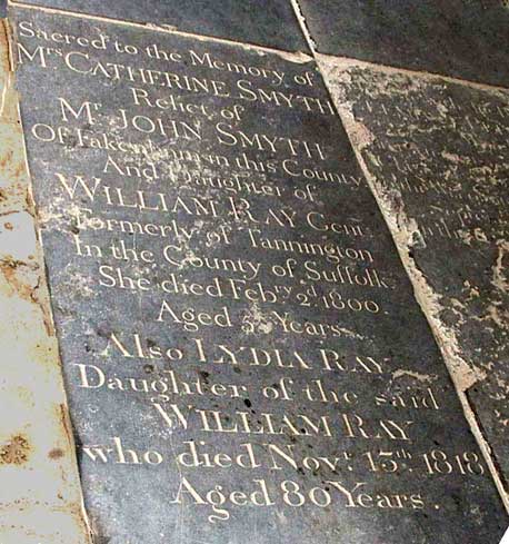 Catherine (Ray) Smyth & Lydia Ray marble slab at Norwich Cathedral