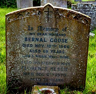 Gravestone of Bernal and Florence Bessie Goose at Redenhall, Norfolk.