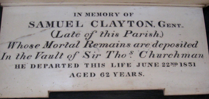 Samuel Clayton memorial tablet St. Giles, Norwich