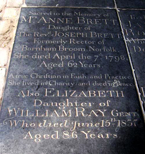 Elizabeth Ray 1750 - 1837, Marble slab at Norwich Cathedral