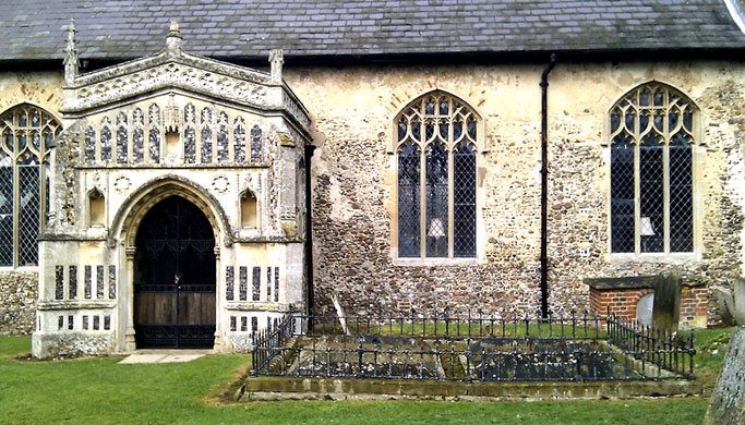 St. Bartholomew, Finningham, Suffolk, South door and Clayton family tombs.