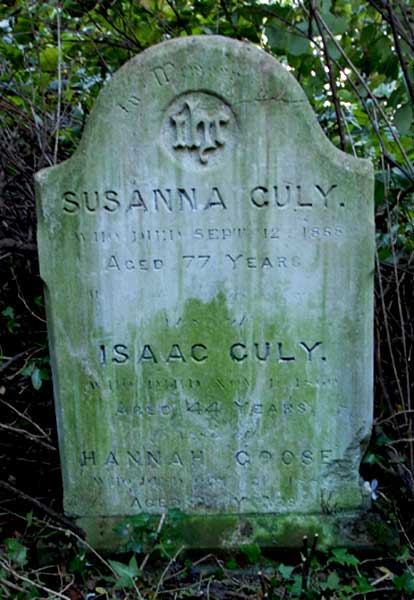 Isaac & Susanna Culy & Hannah Goose gravestone.