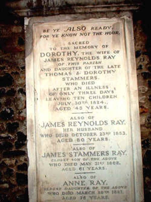 Ray family memorial tablet at Clare Church, Suffolk