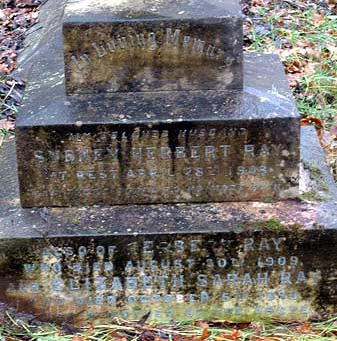 Sydney, Herbert and Elizabeth (Harrison) Ray inscription