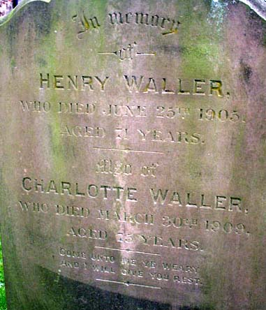 Gravestone of Charlotte and Henry Waller