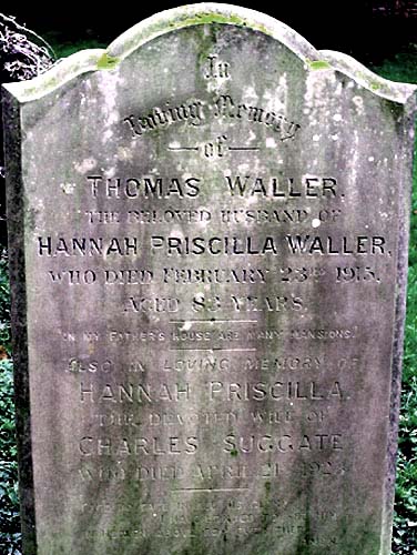 Gravestone of Thomas Waller and Hannah Suggate